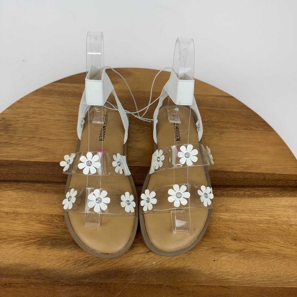 New Little Kids Steve Madden Jashlin White Strappy Flower Casual Sandals Size 13